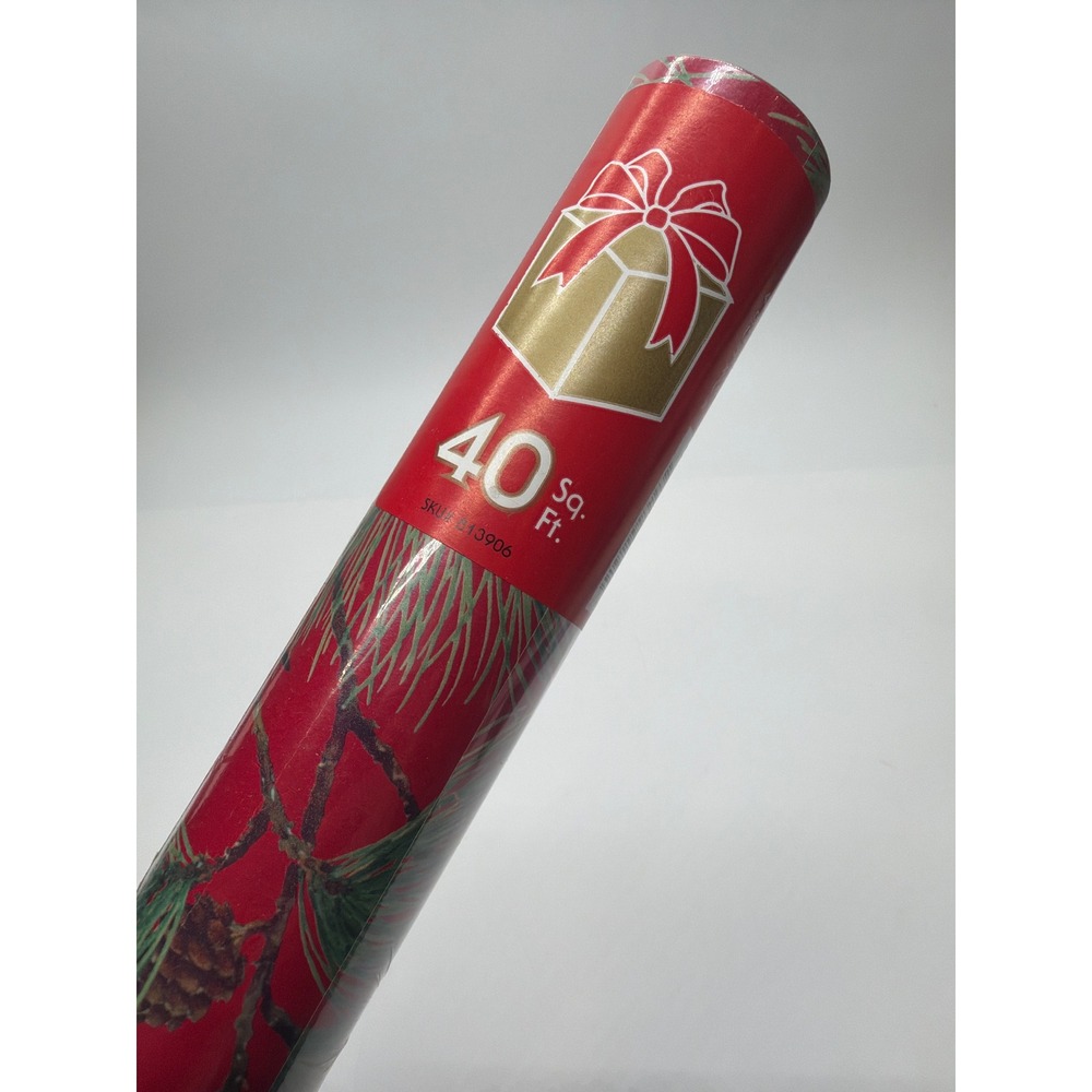 Sixty Acre Co Red Christmas Wrapping Paper Pine Needle Pinecone 40 Sq Ft Roll